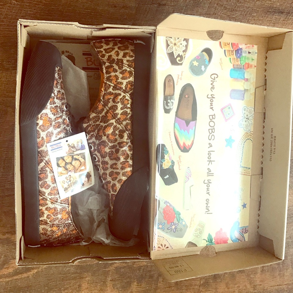 Bobs by Sketchers Leopard Glitter Tennis Shoes